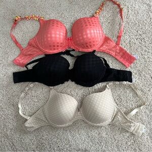 Set of Three Women's Bras - Coral, Black, and Beige